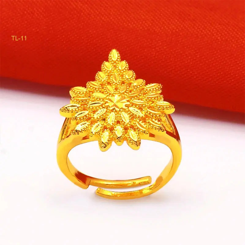 ANIID Ethiopia Dubai Flower Gold Rings Resizable Wedding & Party Jewelry - Awesome Marketplace