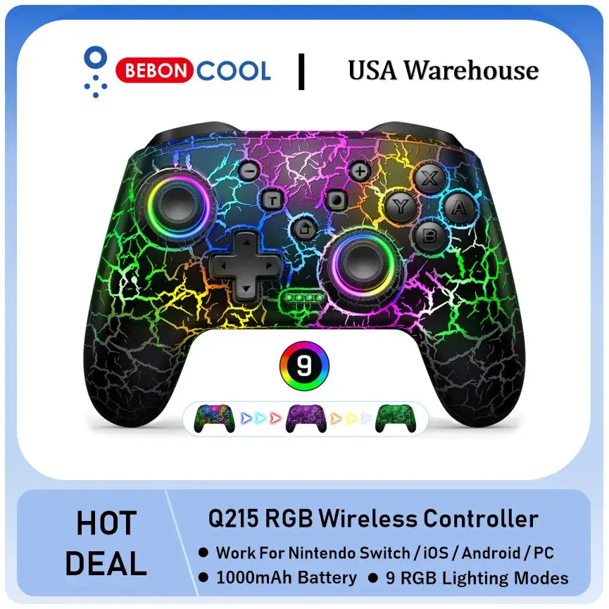 BEBONCOOL Q215 RGB Wireless Game Controller for Switch, PC, iOS & Android - Pro Controller with RGB Lighting - Awesome Marketplace