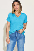 Basic Bae Full Size V-Neck High-Low T-Shirt Trendsi