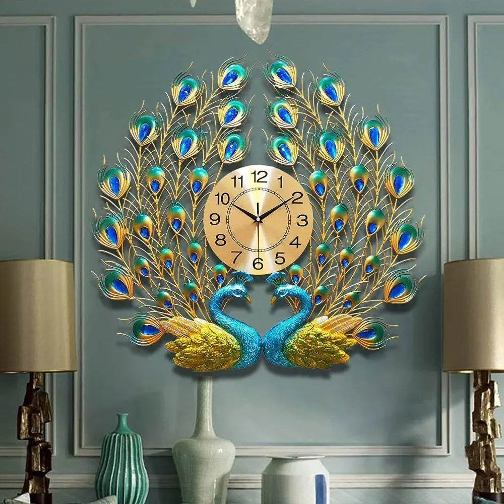 Big Peacock Wall Clock, 27.6-inch Non Ticking Silent Crystal Creative Personalized Modern Art Living Room Decoration Wall Clock Awesome Marketplace