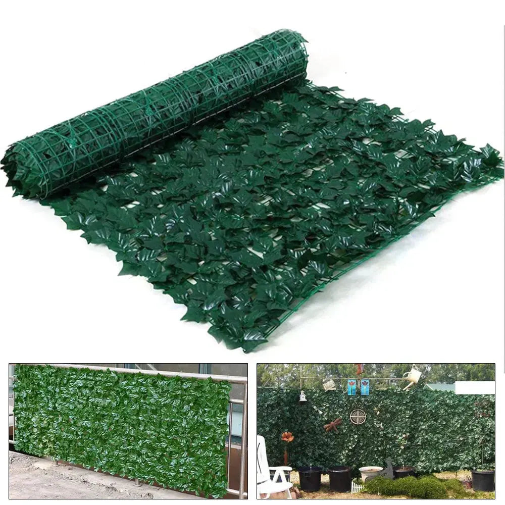 Bymaocar Artificial Faux Privacy Fence Outdoor Garden Ivy Leaf Plants Long Screen Expandable Green 50cmx300cm - Awesome Marketplace