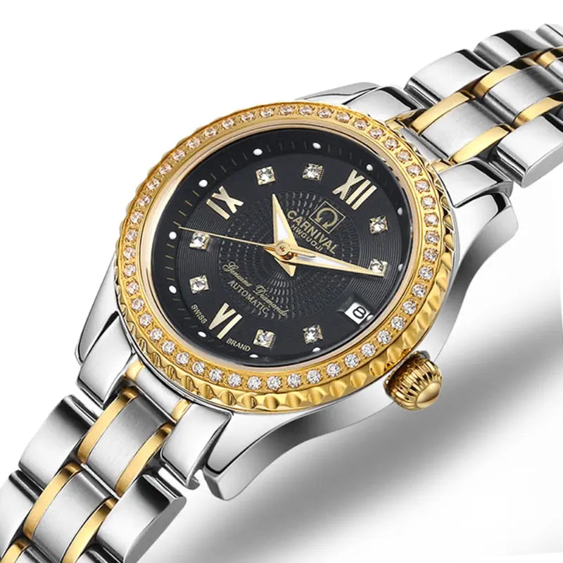 CARNIVAL Women's Diamond Automatic Watch  Elegant Stainless Steel Bracelet - Awesome Markeplace
