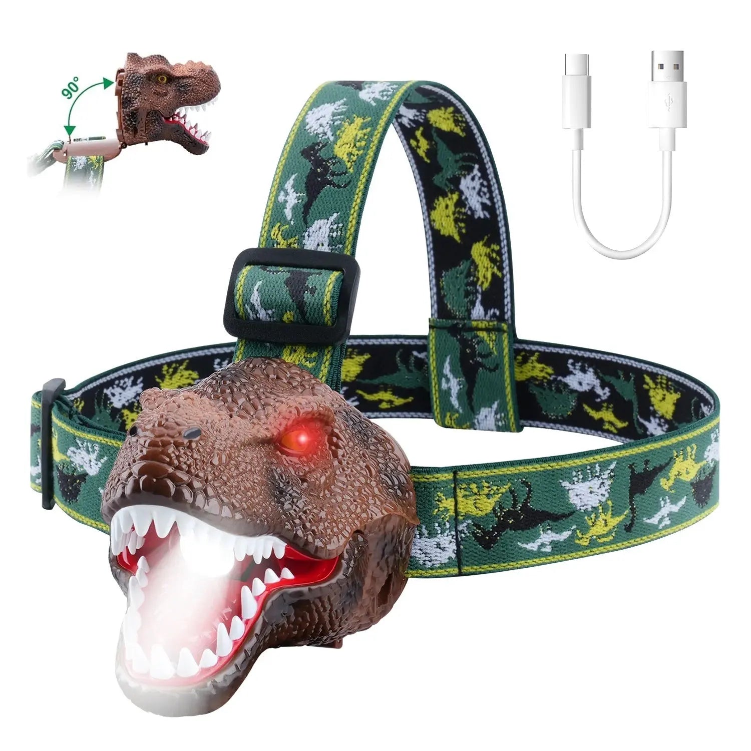 Dinosaur Headlamp Kids Headlight Dinosaur Flashlight with Realistic Roar Sound 4 Modes Adjustable Headband Kid Camping Gear Unique Gifts for Boys Doba