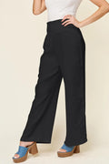 Double Take Full Size Texture Smocked Waist Wide Leg Pants Trendsi