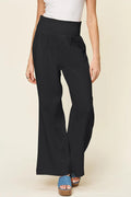 Double Take Full Size Texture Smocked Waist Wide Leg Pants Trendsi