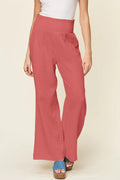 Double Take Full Size Texture Smocked Waist Wide Leg Pants Trendsi