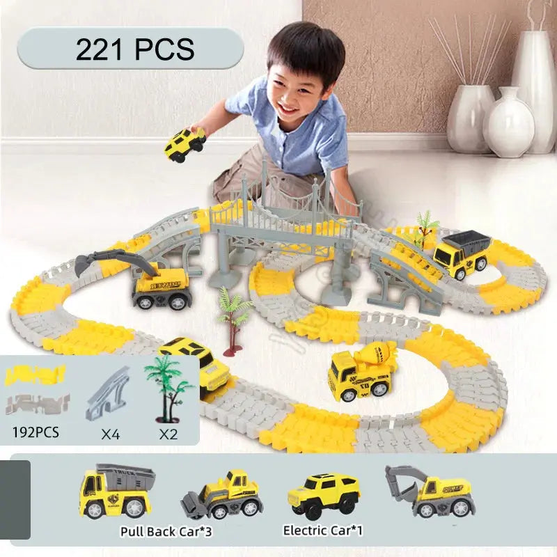 Educational Toys Mini Car and Train Track Sets Children's Railway Hot Racing Vehicle Models Flexible Track Game Brain - Awesome Markeplace