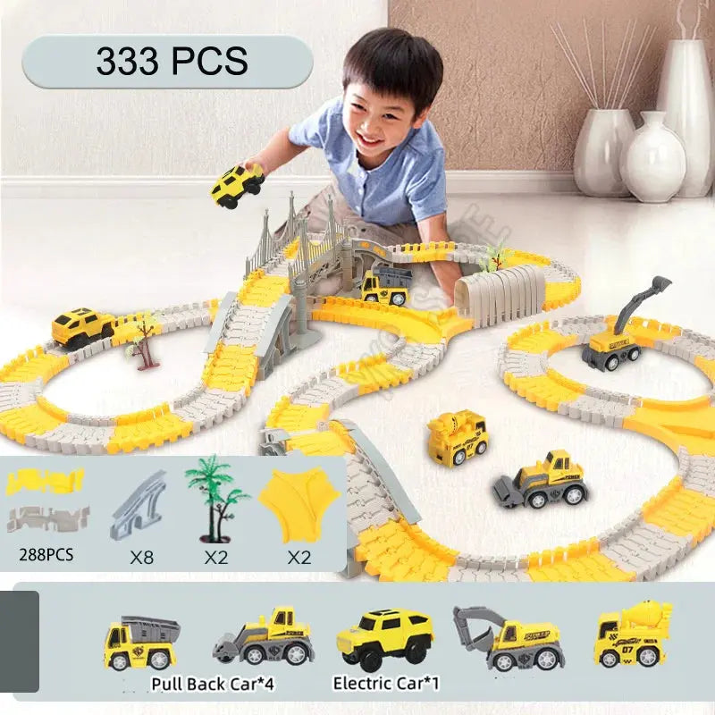 Educational Toys Mini Car and Train Track Sets Children's Railway Hot Racing Vehicle Models Flexible Track Game Brain - Awesome Markeplace