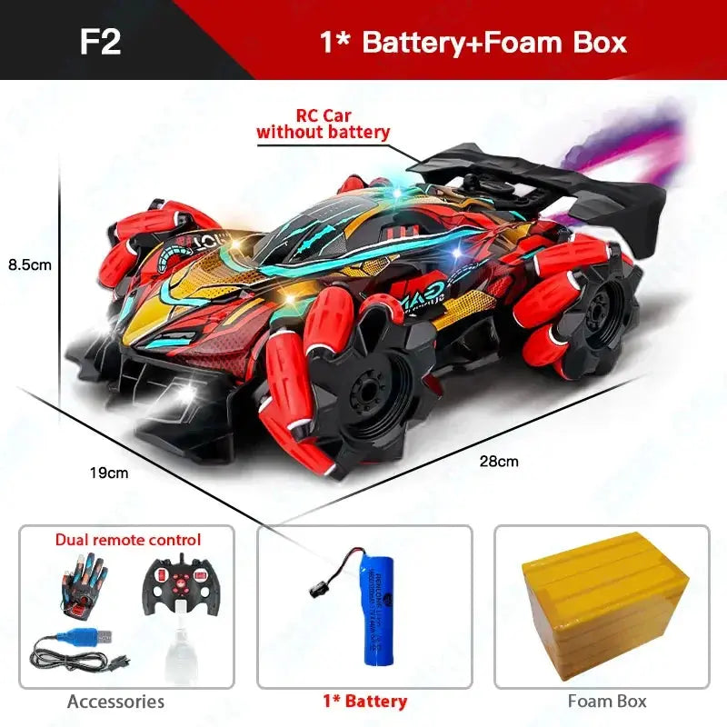 F2 RC Drift Car With Music Led Lights 2.4G Glove Gesture Radio Remote Control Spray Stunt Cars 4WD Electric Children Toys Awesome Markeplace