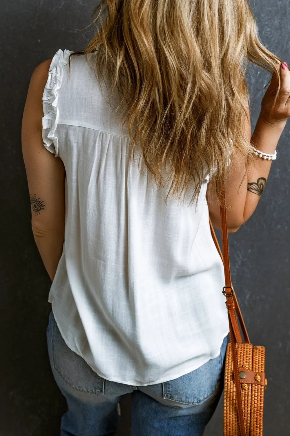 Frill Notched Sleeveless Tank Trendsi