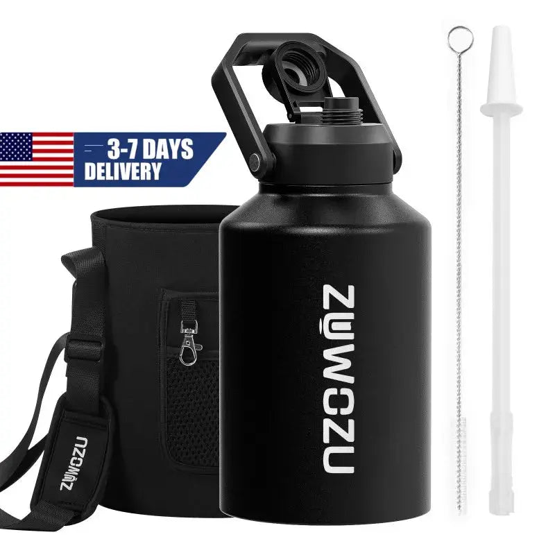HydraMate Gallon Water Bottle: Insulated Stainless Steel Jug with Straw, Carrying Pouch, and 3 Interchangeable Lids for Gym, Workouts, and Outdoor Adventures - Awesome Markeplace
