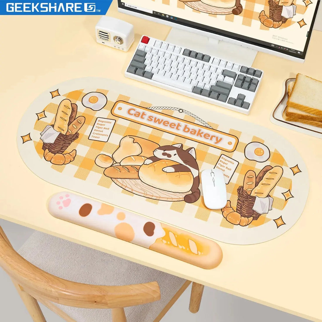 GeekShare Computer Mouse Pad Keyboard Wrist Rest Cat Bakery Super Cute Big Desk Mousepad Office Table Mat Gaming Accessories New Awesome Markeplace