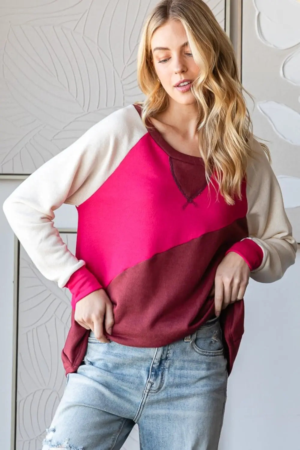 HOPELY Color Block Long Sleeve T-Shirt Trendsi