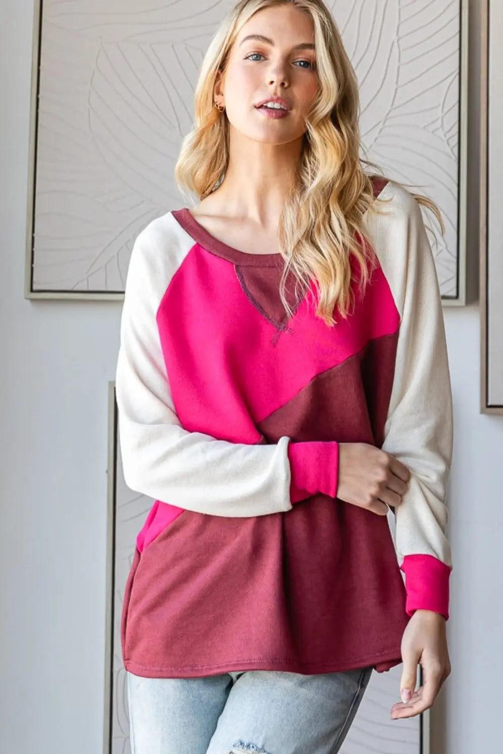 HOPELY Color Block Long Sleeve T-Shirt Trendsi