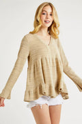 Hailey & Co V-Neck Flounce Sleeve Knit Top Trendsi