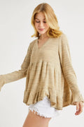 Hailey & Co V-Neck Flounce Sleeve Knit Top Trendsi