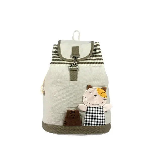 Happy Cat 100% Cotton Fabric Art School Backpack  Outdoor Backpack Doba