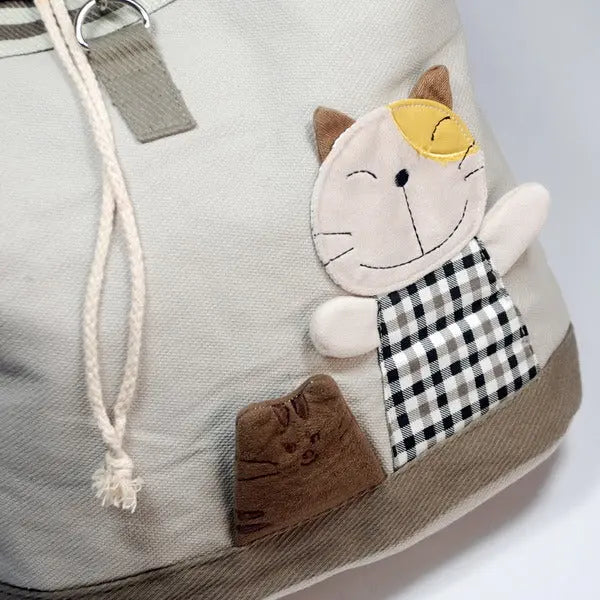 Happy Cat 100% Cotton Fabric Art School Backpack  Outdoor Backpack Doba