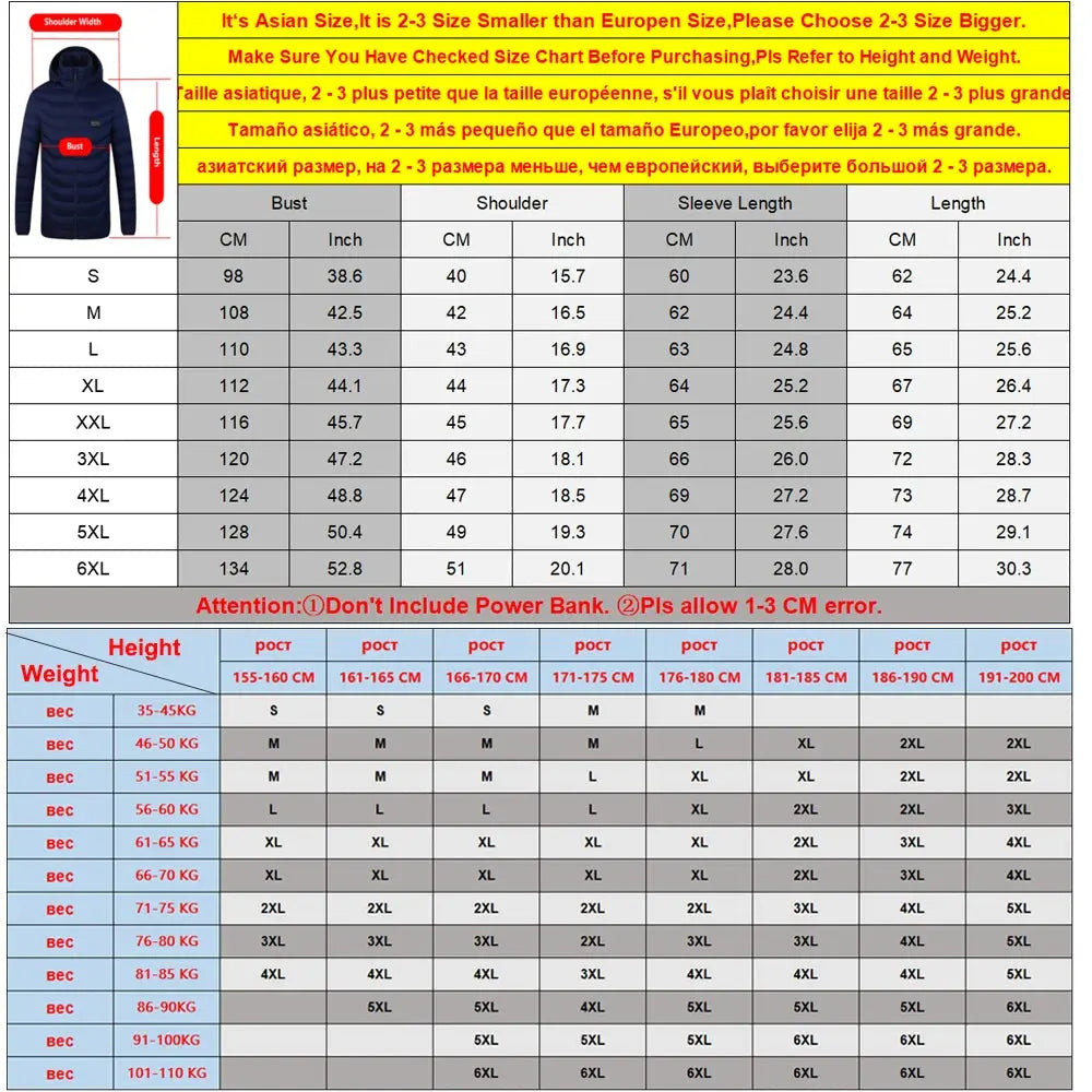 Heated Jacket Men Electric Heating Jackets Heated Down Coat Men Women Clothing Winter Heatable Cotton Jacket Veste Awesome Markeplace