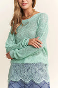 J.NNA Lace Detail Long Sleeve Knit Top Trendsi