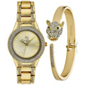 Jessica Simpson Ladies 34mm Gold Tone Crystal Accent Mother Of Pearl Dial Bracelet Watch & Crystal Encrusted Panther Bangle Doba