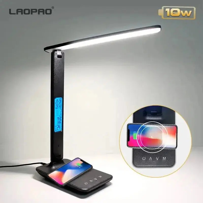 LAOPAO 10W QI Wireless Charging LED Desk Lamp USB Charging Port Sliding Dimmable Auto Timer with Night Light Table Lamp Awesome Markeplace