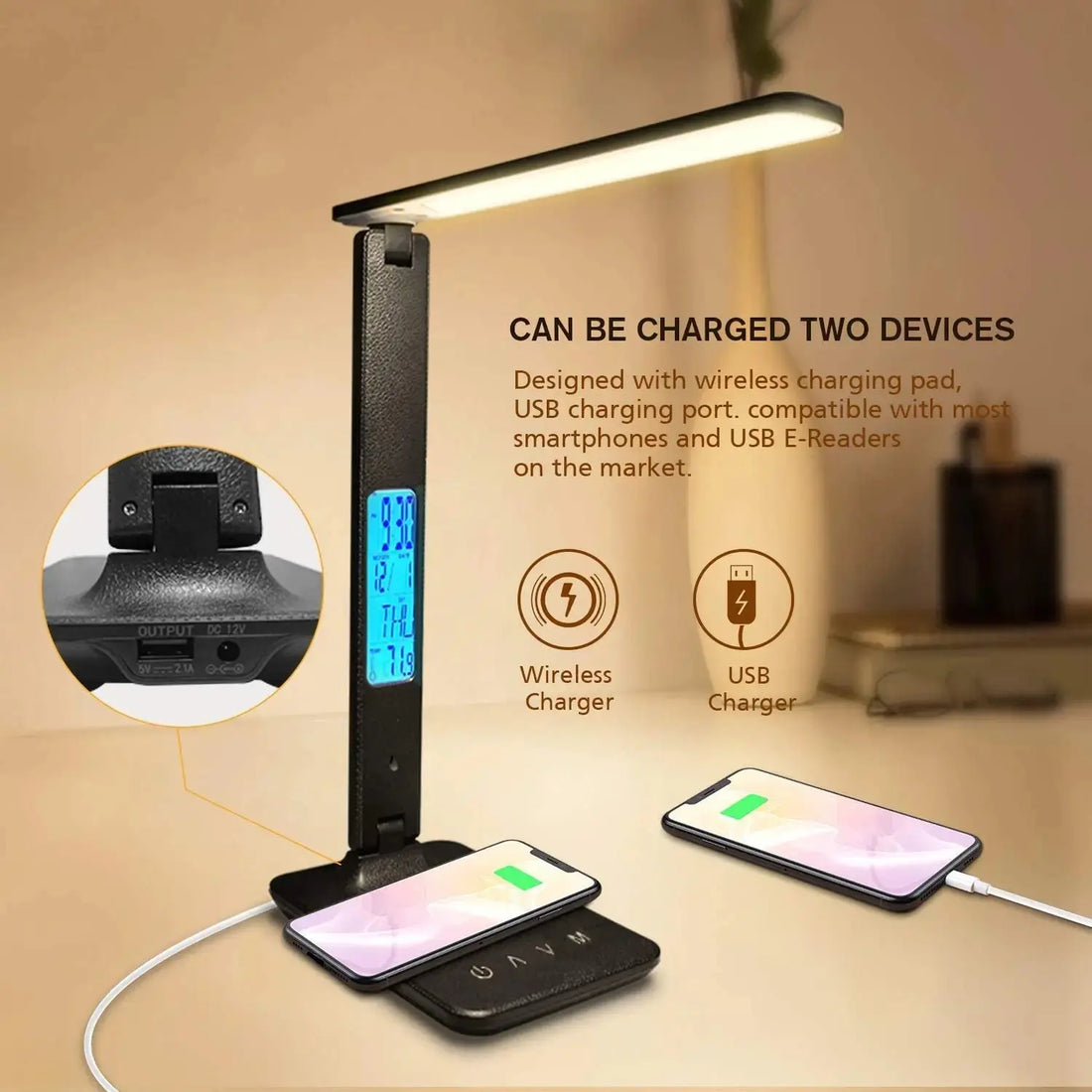 LAOPAO 10W QI Wireless Charging LED Desk Lamp USB Charging Port Sliding Dimmable Auto Timer with Night Light Table Lamp Awesome Markeplace