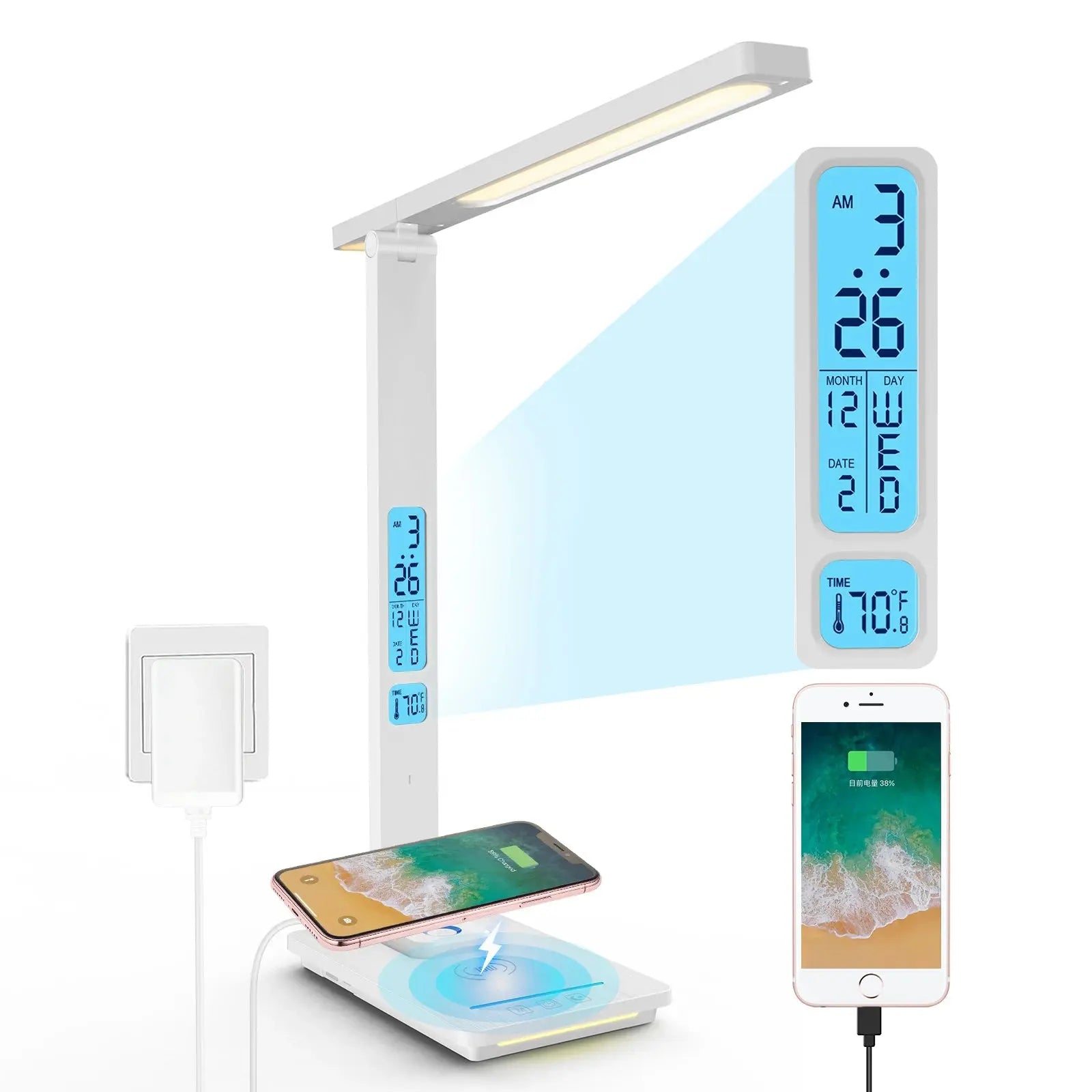 LAOPAO 10W Qi Wireless Charging LED Desk Lamp with USB Port, Sliding Dimmer, Auto Timer & Night Light - Awesome Marketplace