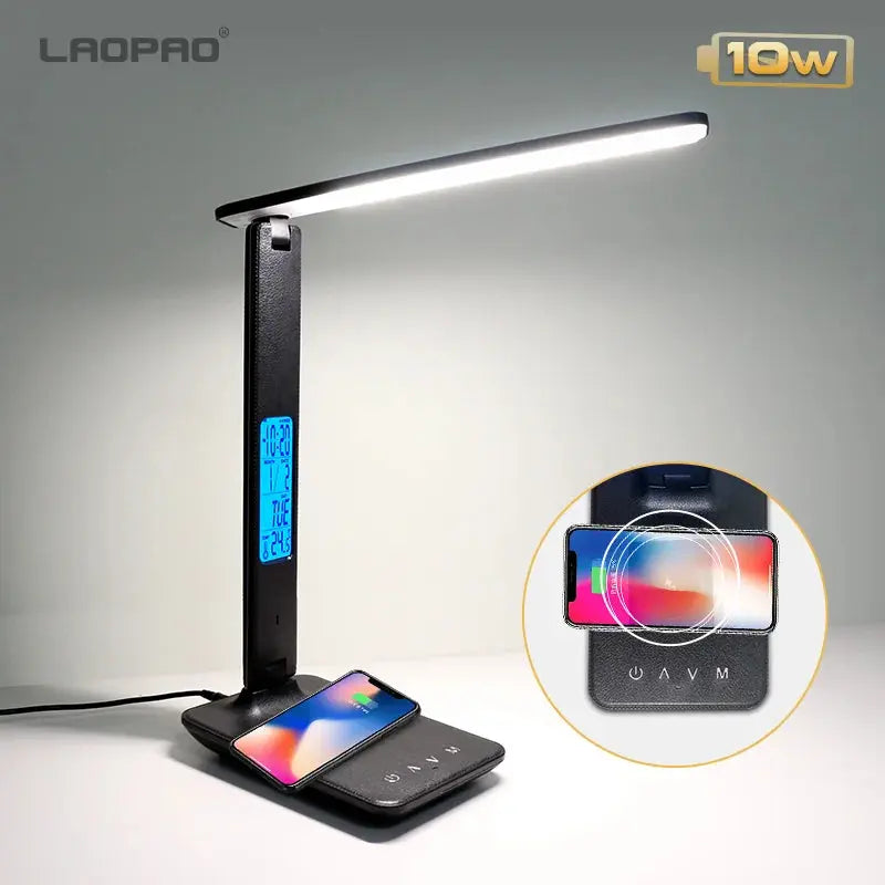 LAOPAO 10W Qi Wireless Charging LED Desk Lamp with USB Port, Sliding Dimmer, Auto Timer & Night Light - Awesome Marketplace