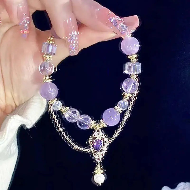Light Luxury Purple Glass Crystal Beaded Bracelets for Women Chic Butterfly Tassel Pendant Bracelets Sweet Girl Wrist Jewelry Awesome Markeplace