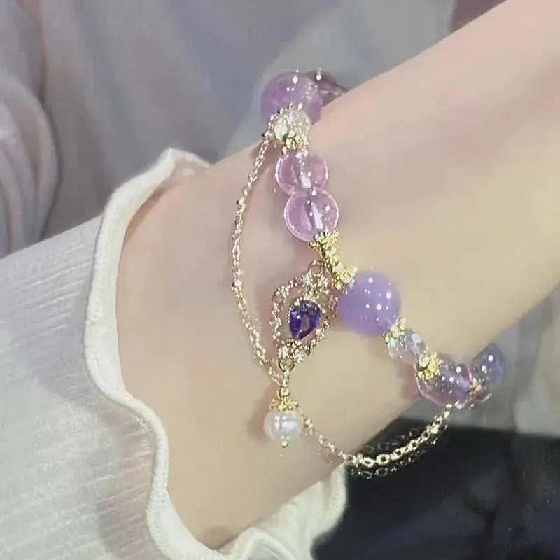 Light Luxury Purple Glass Crystal Beaded Bracelets for Women Chic Butterfly Tassel Pendant Bracelets Sweet Girl Wrist Jewelry Awesome Markeplace