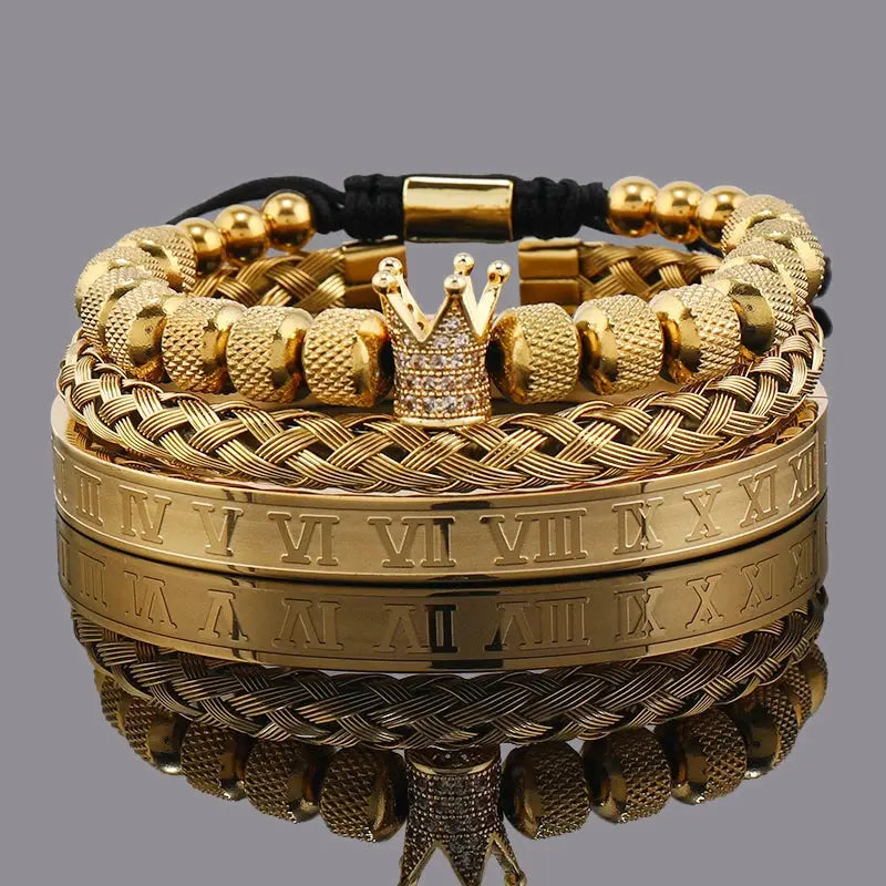 Luxury Crown Charm Bracelet & Roman Stainless Steel Bangles Perfect Valentine's Day Gift - Awesome Marketplace