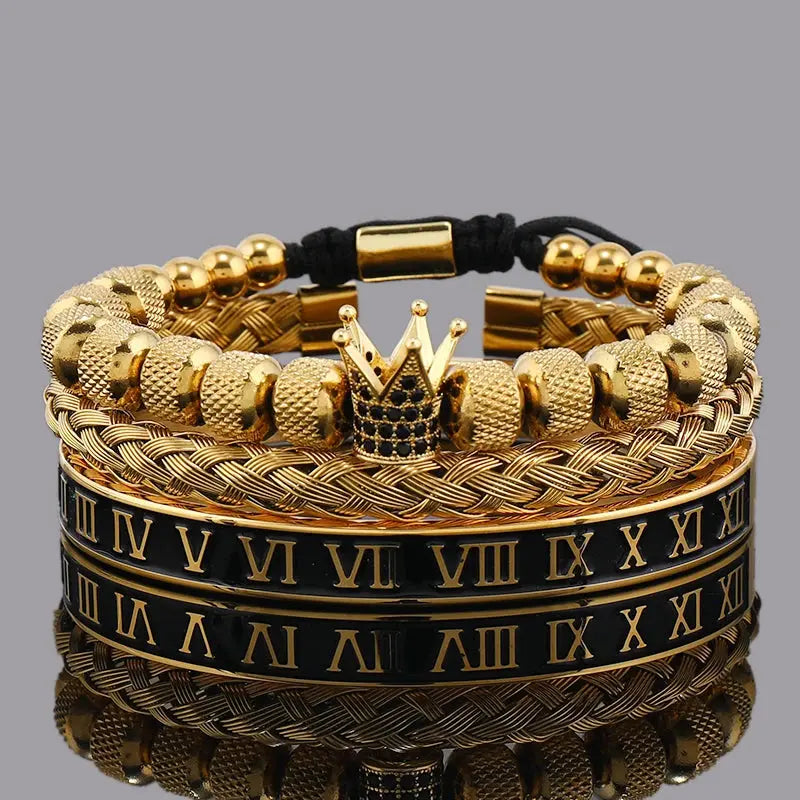 Luxury Crown Charm Bracelet & Roman Stainless Steel Bangles Perfect Valentine's Day Gift - Awesome Marketplace