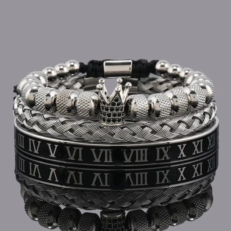 Luxury Crown Charm Bracelet & Roman Stainless Steel Bangles Perfect Valentine's Day Gift - Awesome Marketplace