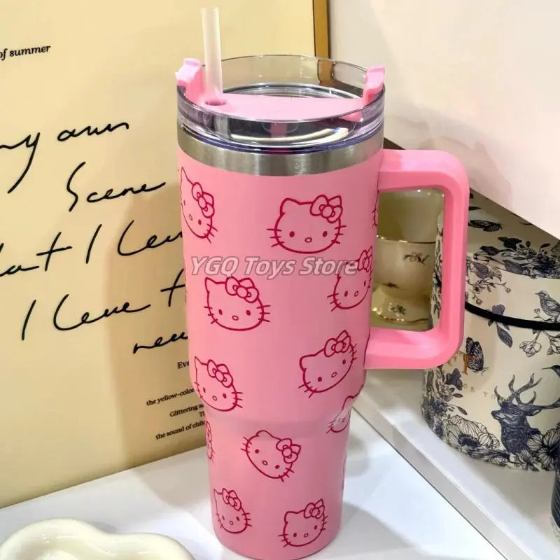 MINISO Hello Kitty Sanrio Thermal Car Cup Straw Stainless Steel Vacuum Insulated Tumbler 40oz Vacuum Insulated Drinking Mug Gift Awesome Marketplace