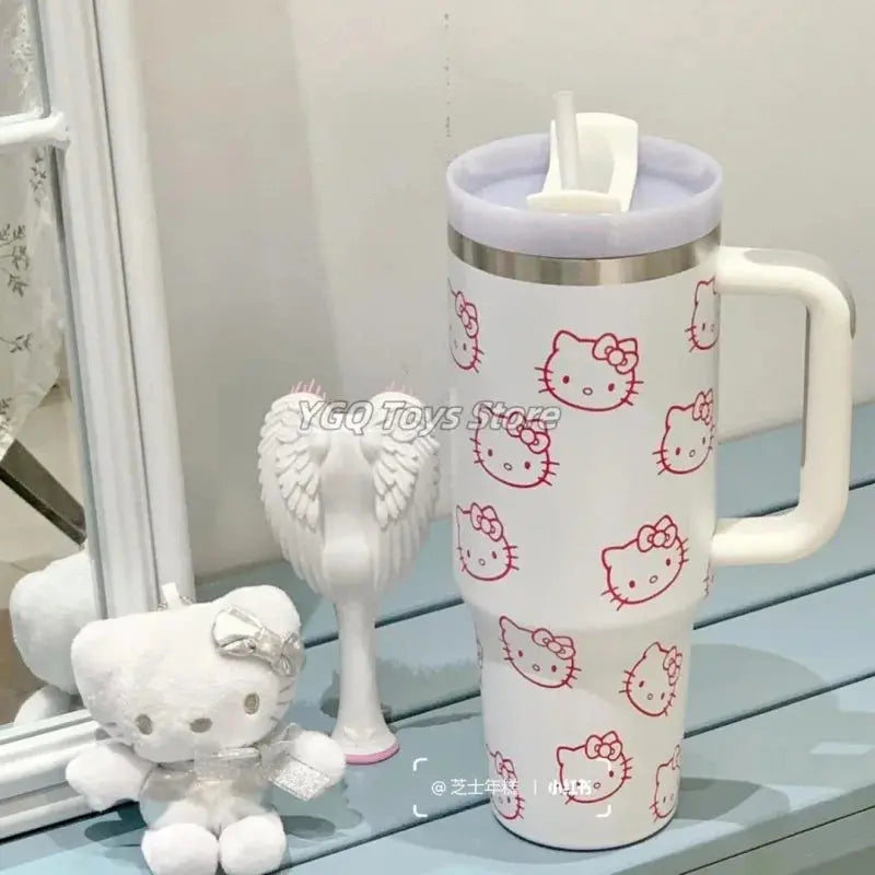 MINISO Hello Kitty Sanrio Thermal Car Cup Straw Stainless Steel Vacuum Insulated Tumbler 40oz Vacuum Insulated Drinking Mug Gift Awesome Marketplace