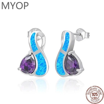 MYOP Genuine 925 Sterling Silver Original Water Droplets Pattern Earing Synthesis Opal Earrings Femal Holiday Gifts Awesome Marketplace