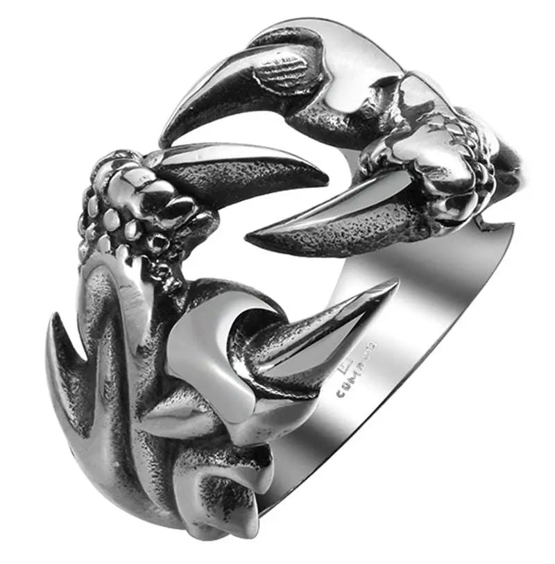 Mens Stainless Steel Biker Style Dragon Claw Ring Doba