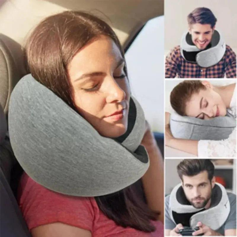 Neck Pillow for Traveling, Upgraded Travel Neck Pillow for Airplane 100% Pure Memory Foam Travel Pillow for Flight Headrest Sleep, Portable Plane Accessories - Awesome Markeplace