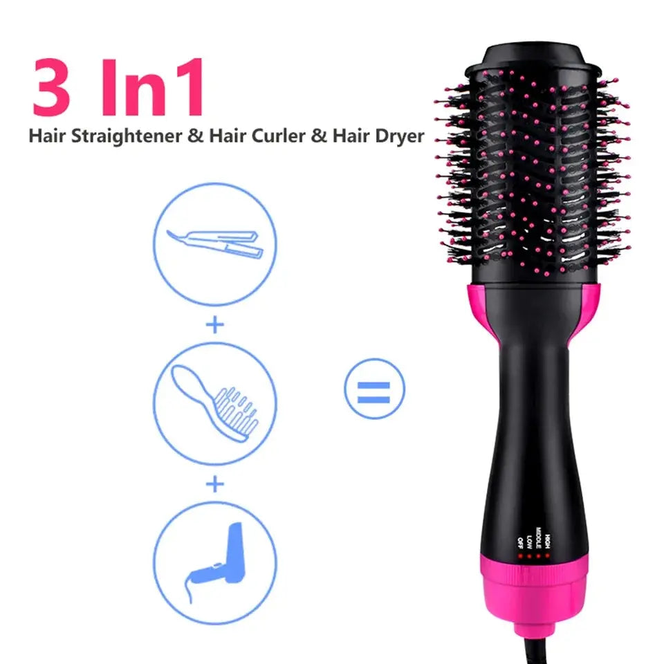 One Step Hair Dryer & Volumizer Salon Hot Air Paddle Styling Brush Negative Ion Generator Hair Straightener Curler Awesome Markeplace