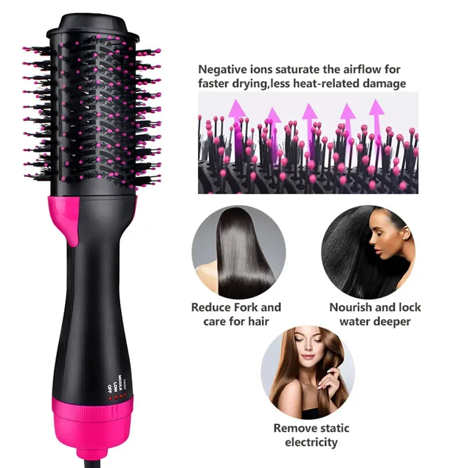 One Step Hair Dryer & Volumizer Salon Hot Air Paddle Styling Brush Negative Ion Generator Hair Straightener Curler Awesome Markeplace