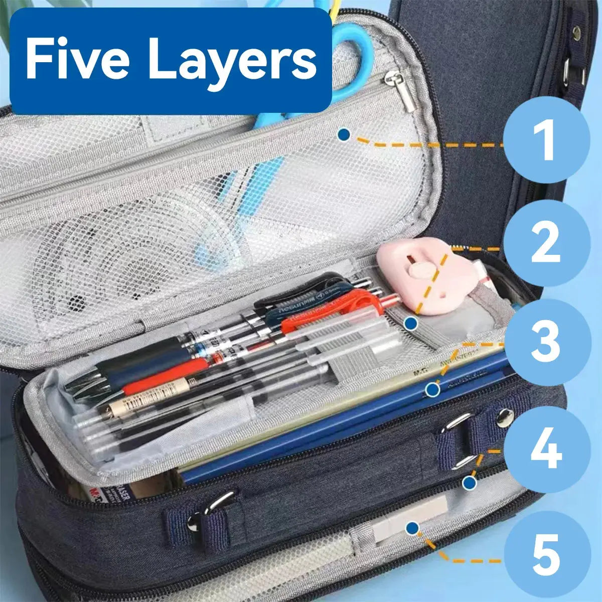 4 Layer Pen Storage Bag - Large Capacity Pencil Case for Study Supplies & Student Stationery - Awesome Marketplace