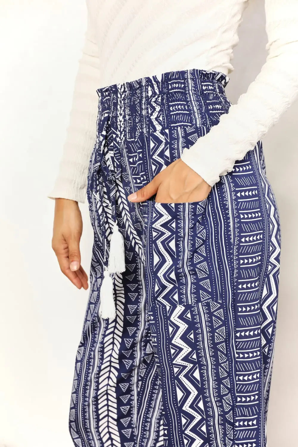 Perfee Geometric Print Tassel High-Rise Pants Trendsi