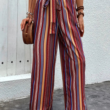 Perfee Tied Geometric Wide Leg Pants Trendsi