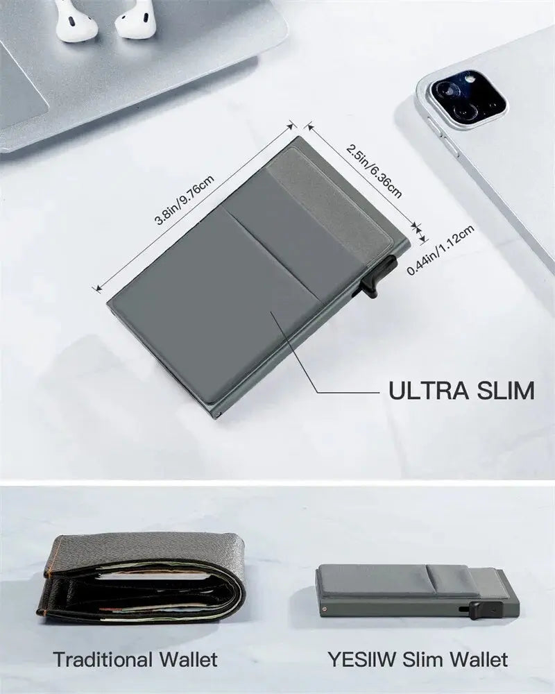 Personalized Name & Logo Mini Slim Wallet: Aluminum, RFID, Magic, Thin Male Purse, Money Bag Awesome Markeplace