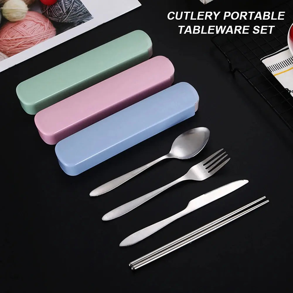 Portable Cutlery Set 4pcs Stainless Steel Silverware Set with Case for Lunch Box Reusable Travel Camping Flatware Set Personal Awesome Markeplace