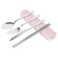 Portable Cutlery Set 4pcs Stainless Steel Silverware Set with Case for Lunch Box Reusable Travel Camping Flatware Set Personal Awesome Markeplace