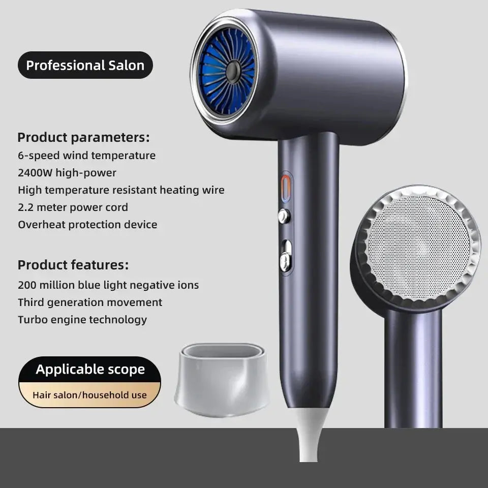 Professional Hair Dryer Hot Cold Wind Air Brush Hairdryer Negative Lonic Blow Dryer Strong PowerDryer Salon Tool 2400W 3th Gear - Awesome Marketplace