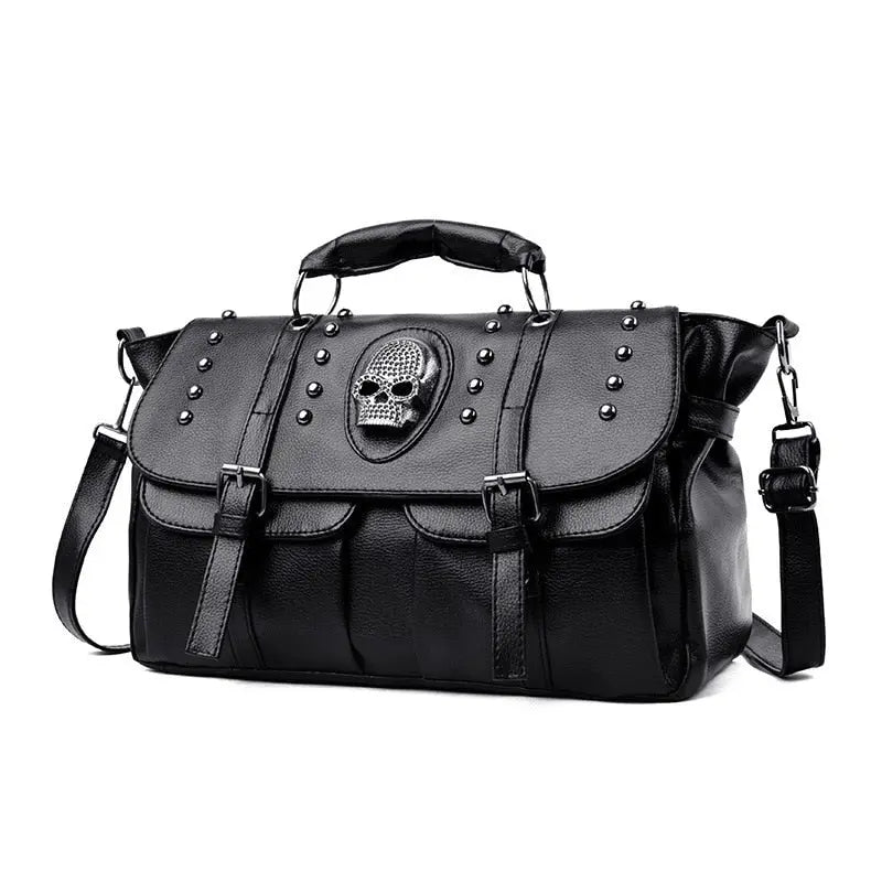 Punk Skull Tote: Annmouler 2 Luxury Black Leather Handbag - Spacious & Stylish Crossbody" Awesome Markeplace