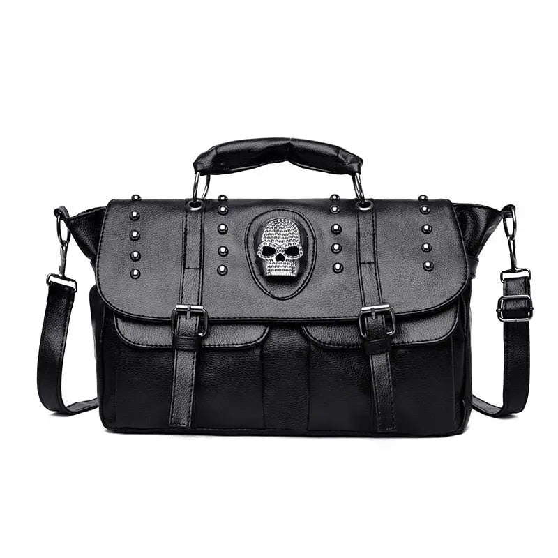 Punk Skull Tote: Annmouler 2 Luxury Black Leather Handbag - Spacious & Stylish Crossbody" Awesome Markeplace